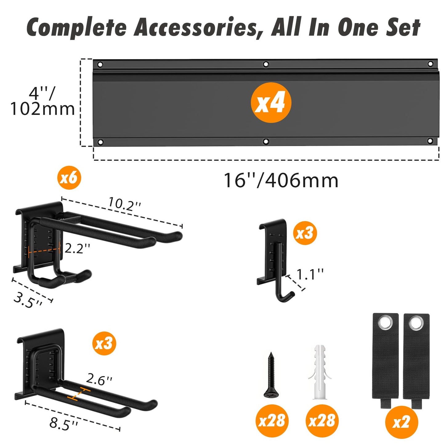 Housolution Heavy Duty Garage Wall Organizer 64 Inch - 18Pack Carries 570 lbs, Garage Tool Organizer Storage System, 4 Rails with 12 Adjustable Hooks, Garden Tool Organizer for Warehouse, Workshop