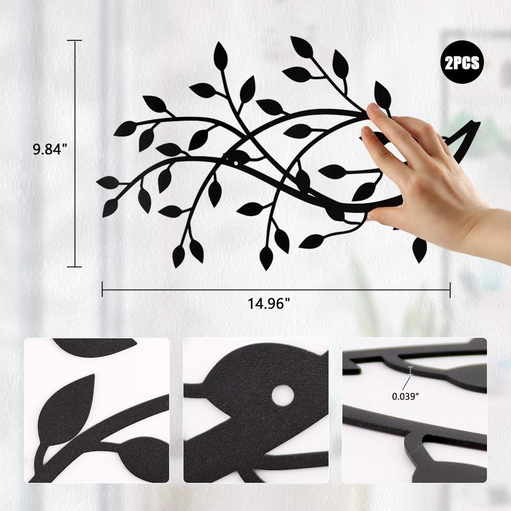 Meltset Metal Tree Leaf Wall Decor, Vine Olive Leaf Branch Wall Art,Black Wrought Iron Artwork above The Bed, Living Room, Indoor and Outdoor (S/Black)