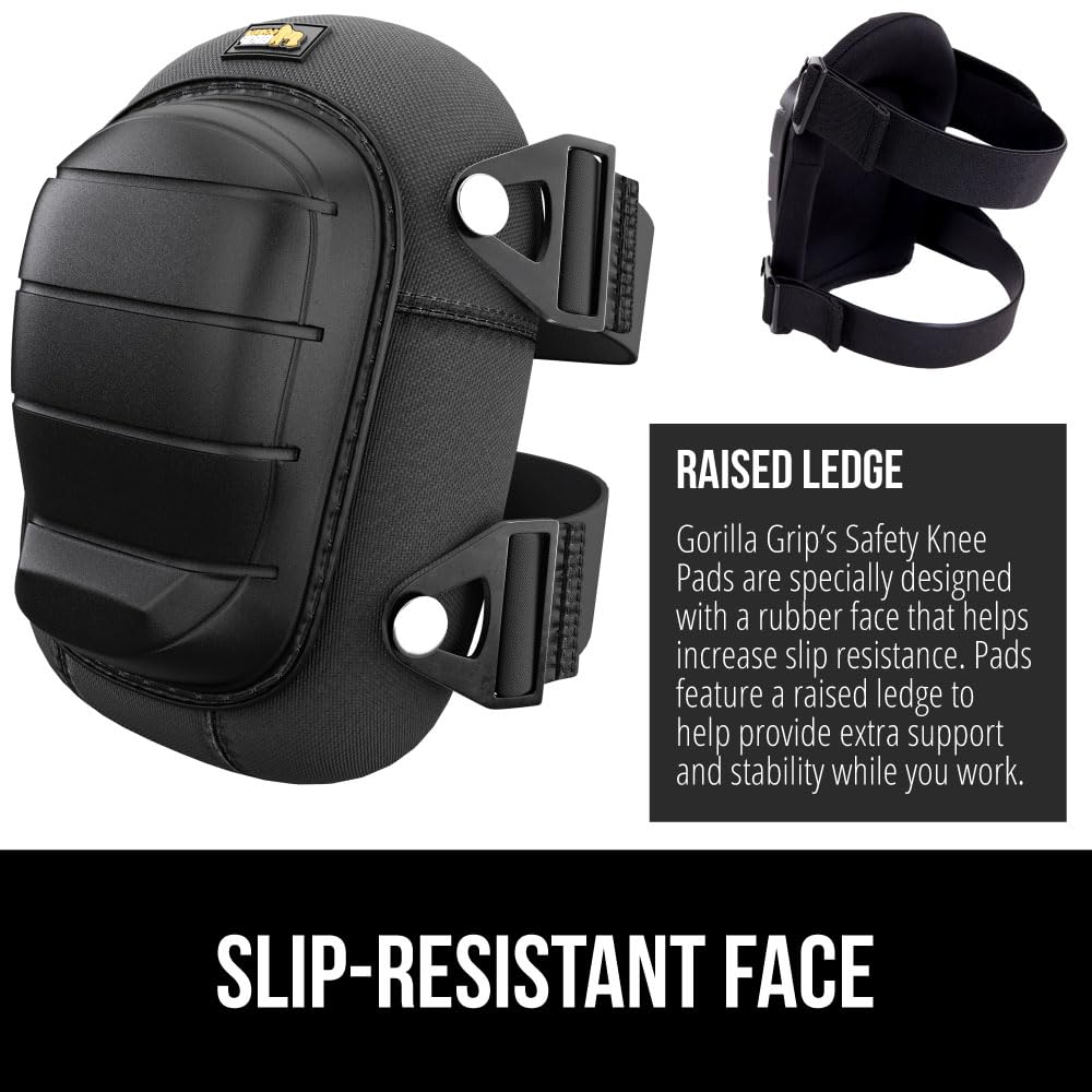 GORILLA GRIP Knee Pads for Work, All Day Comfort Gel Cushion and Soft Foam for Men and Women, Slip Resistant Heavy Duty Hard Cap, Adjustable Straps for Flooring, Construction and Gardening, Black