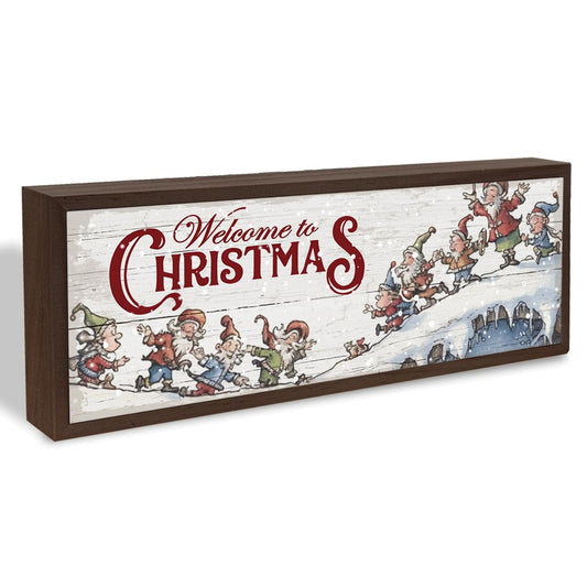 Welcome Decor, Welcome to Christmas Sign, Front Door Decor for Porch, Entryway Wall Decors, Rustic Style Xmas Signs, Decorative Wooden Box Sign, Rustic Framed Wall Art, 9.5x3.1 inches