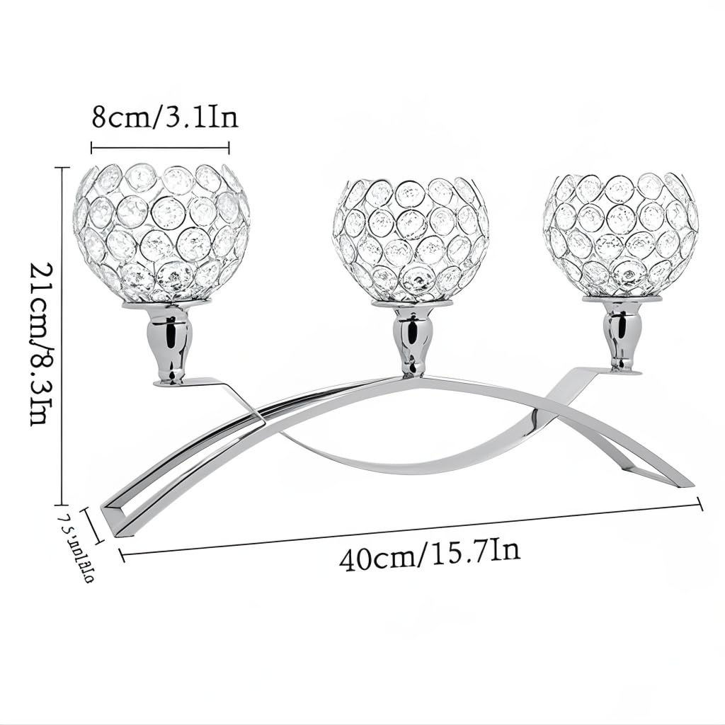 Vidisan Crystal Candle Holders 3 Arms Silver Candelabras,Candle Holder, Crystal Table Centerpieces for Wedding,Buffet Cabinet Candelabra Ornaments,Gift