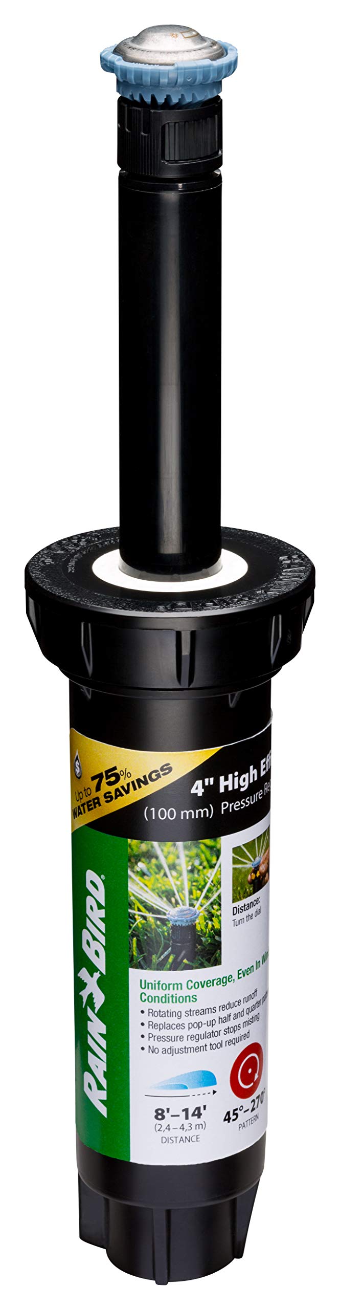 Rain Bird 8SAPROPR Pressure Regulating (PRS) High-Efficiency Pro Rotary Sprinkler, Hand Adjustable 45° - 270° Pattern, 8' - 14' Spray Distance, 4" Pop-up Height
