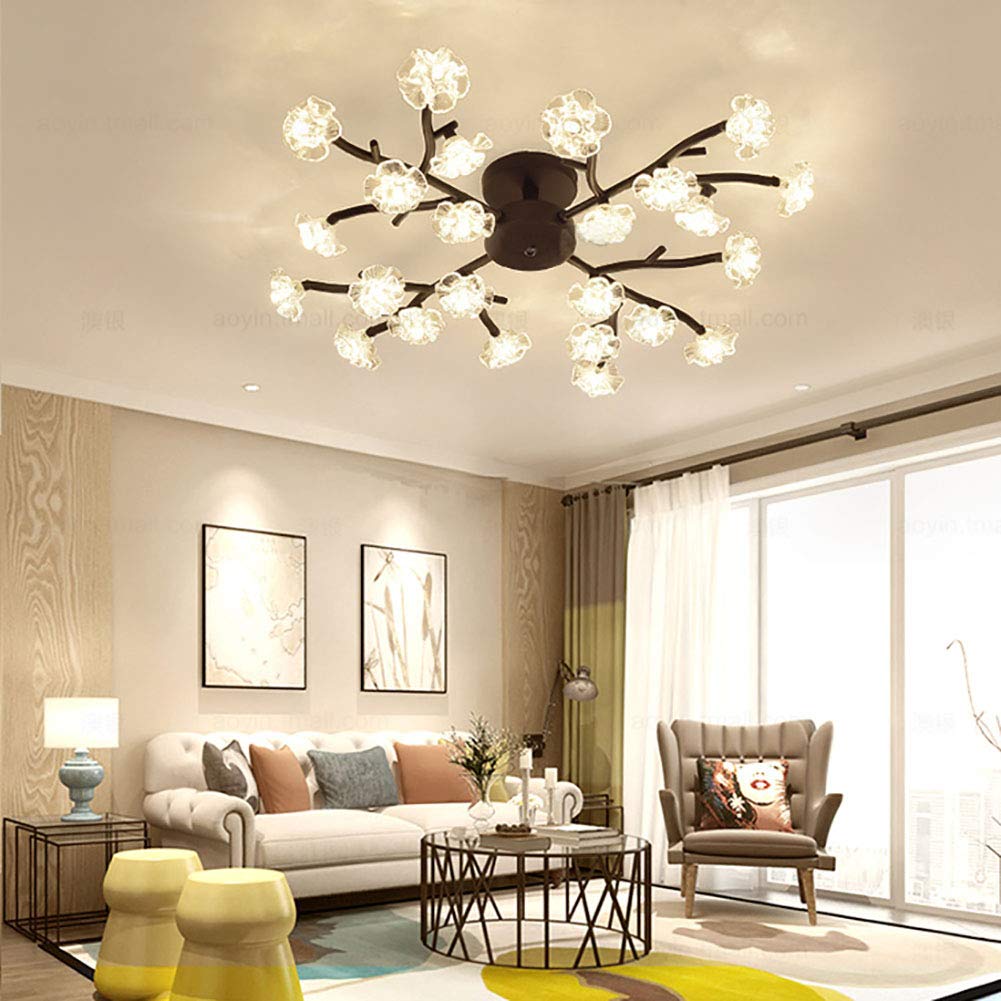 EUUDROBY Creativity Crystal Ceiling Light Fixture Nordic Tree Branch elier Painted Iron Finish Pendant Light Indoor Home Modern Simple Hanging Ceiling Lamp, 30 Lights, Black
