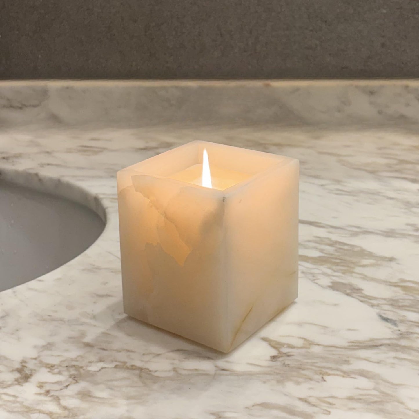 StonePlus Natural Marble Stone Square Storage Container Empty Vessel Holder Cup for Candle/Pens/Sundries items (White Onyx)