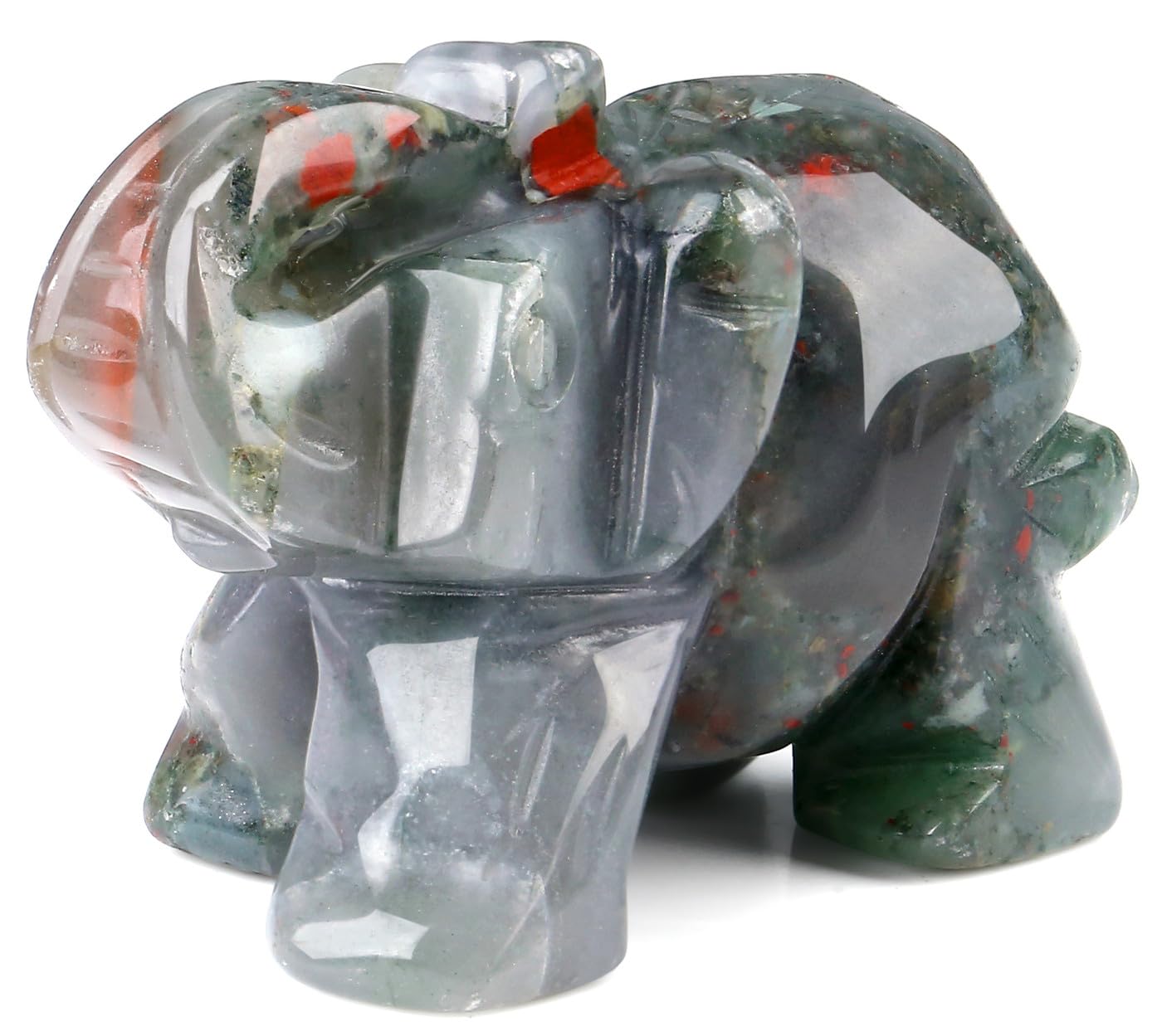 QINJIEJIE African Bloodstone Crystals Elephant Decor Cute Desk Polished Stones Figurine Natural Gemstones Luck Decoration Home Room Office Pocket Hippie Decor Spiritual Gift for Women
