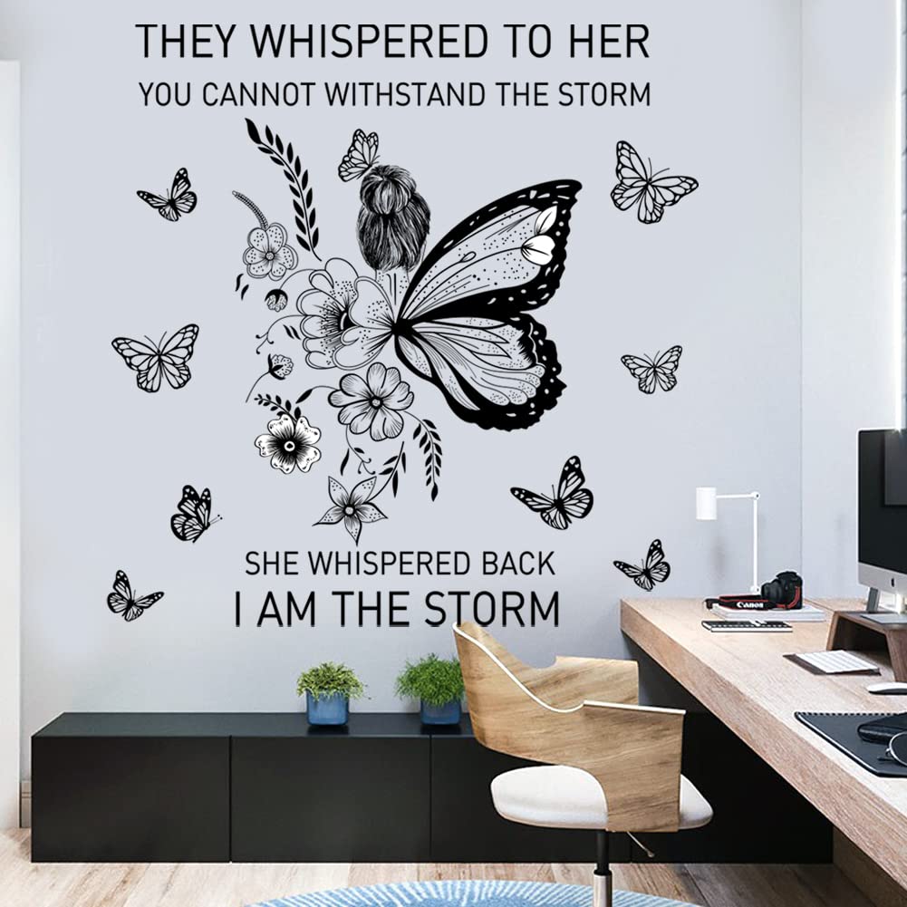 Inspirational Wall Art Positive Quotes Wall Decor Motivational Wall Decals Saying Quotes Wall Stickers Peel and Sticker Wall Decoration Flower Vine Butterfly Wall Sticker for Bedroom Living Room Home Office.