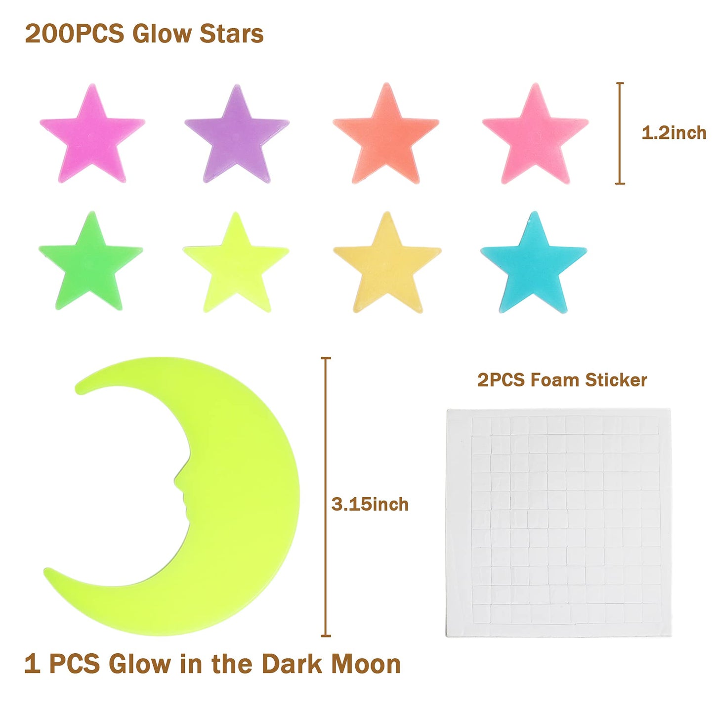 Glow in The Dark Stars Stickers for Ceiling, Adhesive 200pcs 3D Glowing Stars and Moon for Kids Bedroom,Luminous Stickers Create a Realistic Starry Sky,Room Decor,Wall Stickers