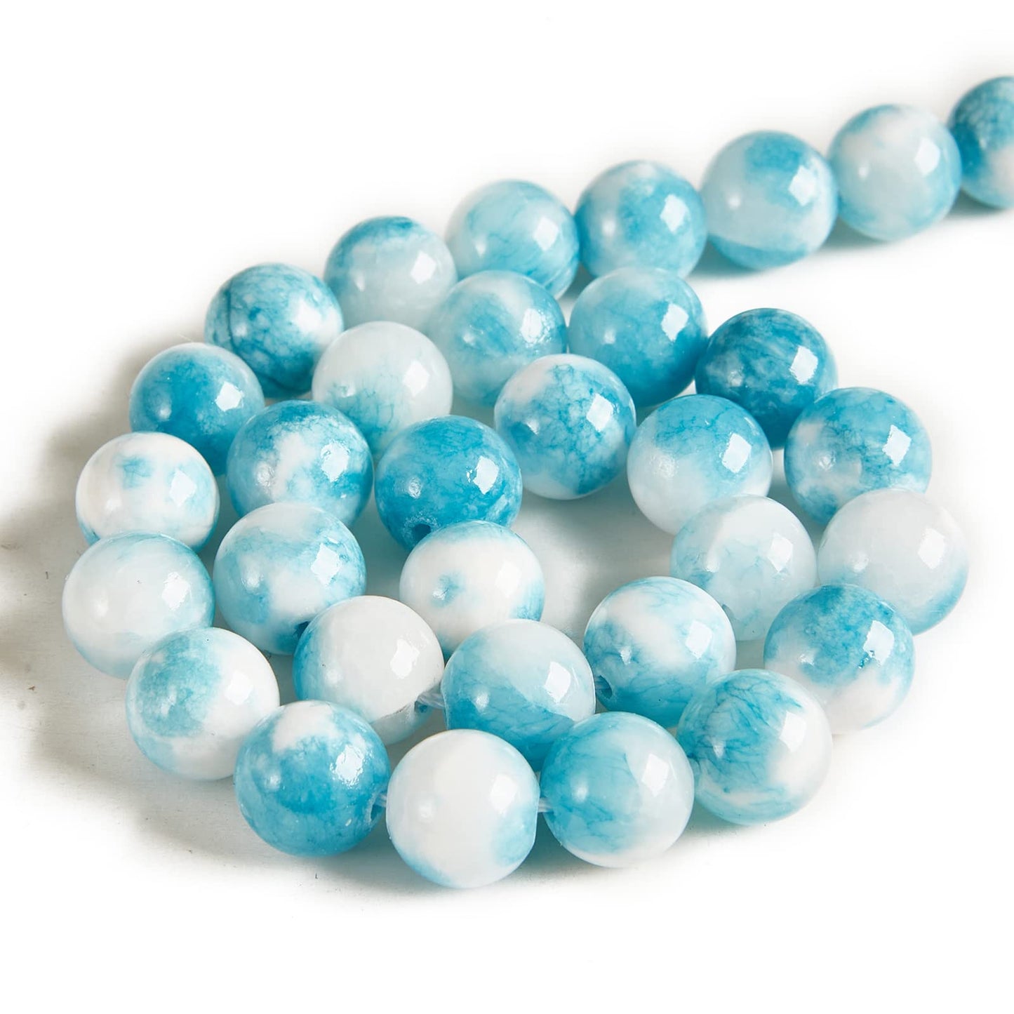 60pcs 6mm Blue White Jade Beads Natural Gemstone Beads Round Loose Beads for Jewelry Making