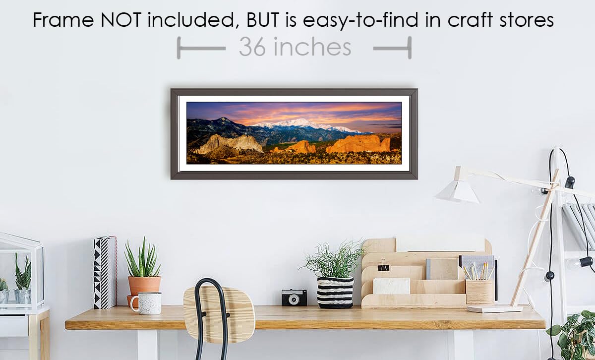 PHOTOSBYJON Pike's Peak and Garden of The Gods 11.75 inches x 36 inches Colorado Mountain Landscape Photographic Print Panorama Poster Photo Picture Standard Size