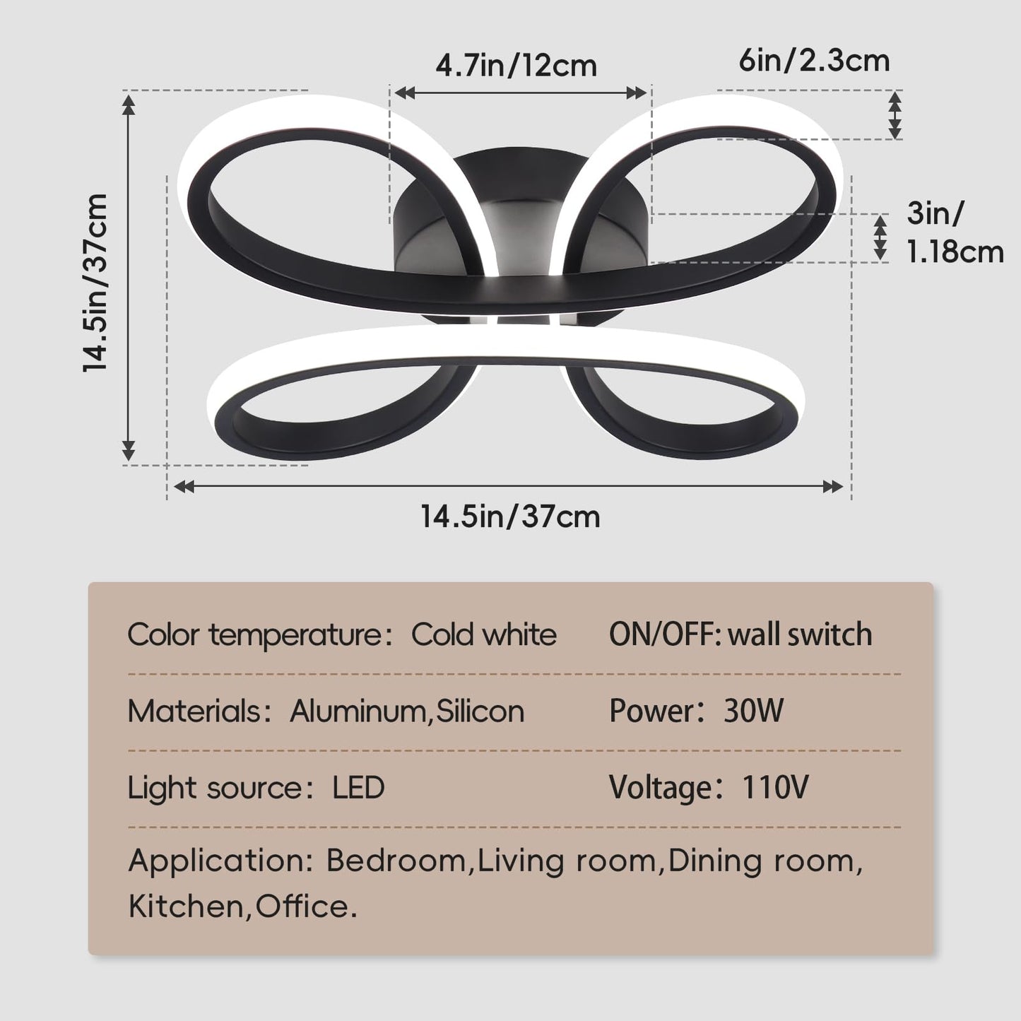 ADISUN Modern LED Ceiling Light, 6000K Semi Flush Mount Ceiling Light Fixture for Living Room, Close to Ceiling Light Fixtures for Bedroom, Corridor, Aisle, Hallway - Indoor Lamp, Black