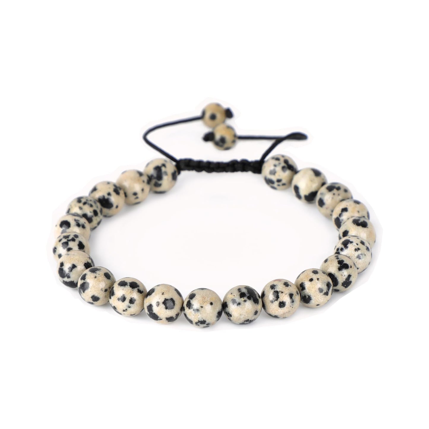 AD Beads Natural 8mm Gemstone Bracelets Healing Power Crystal Macrame Adjustable 7-9 Inch (Dalmation Jasper)