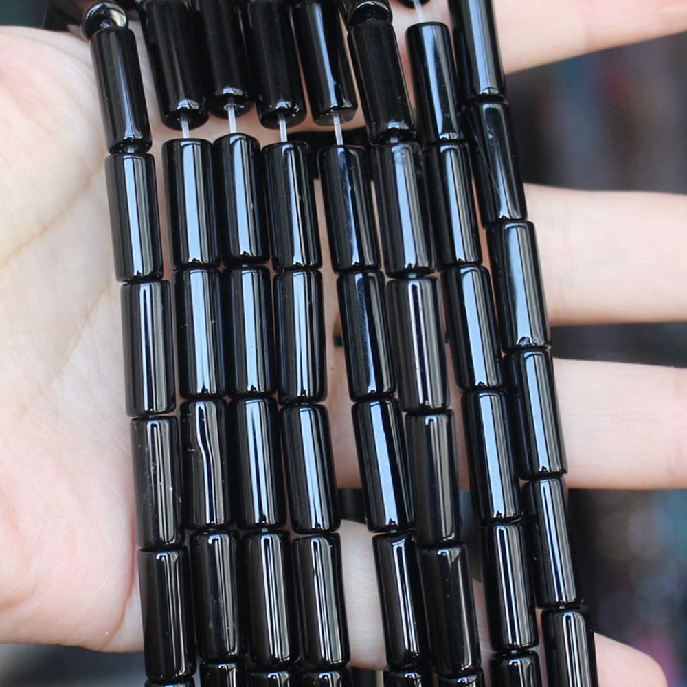 HAAMIIQII Natural Black Onyx Tube Beads 13x4mm Column Stone Cylinder Gemstone Loose Beads for Jewelry Making Strand 15 Inch (28-29pcs)