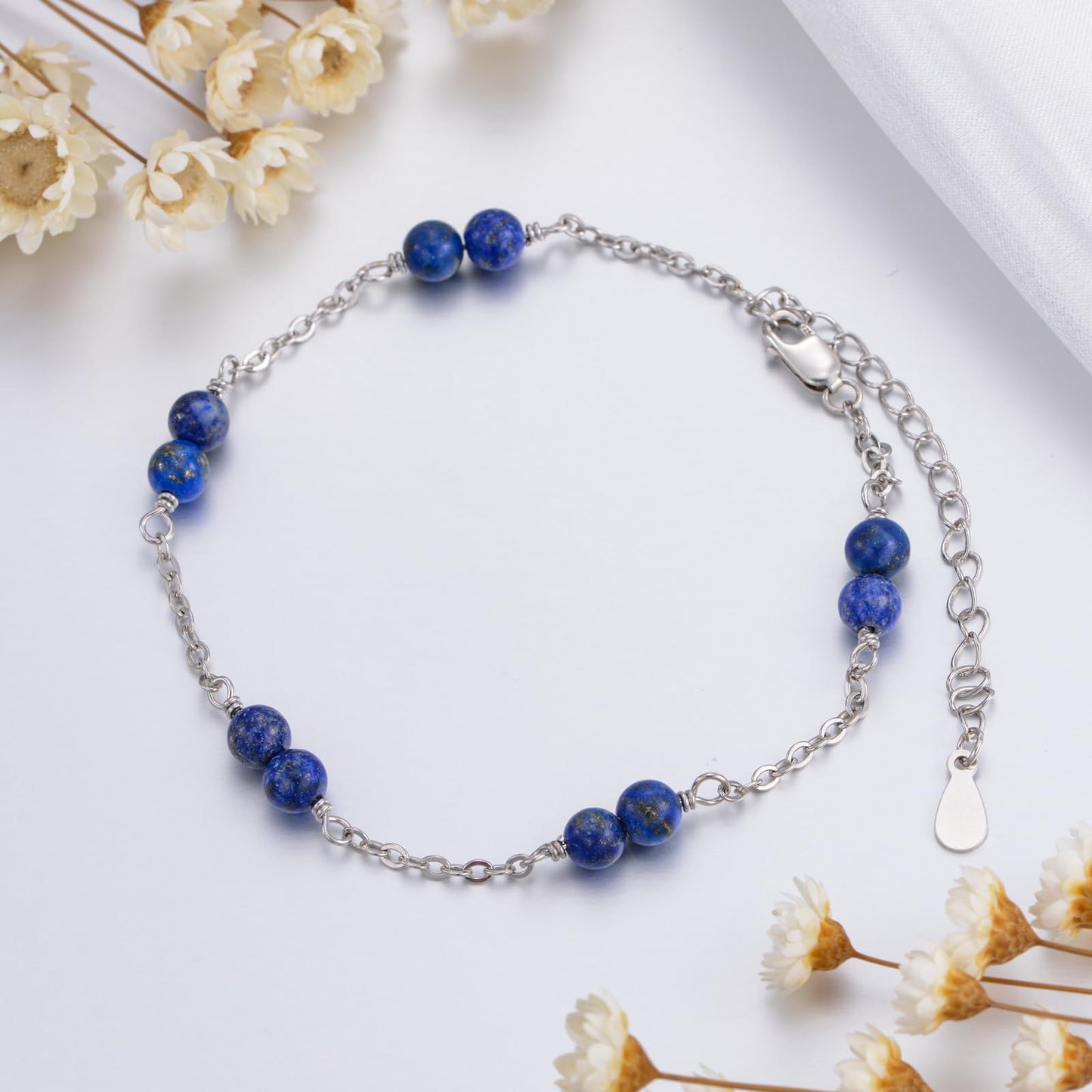 BETHZA Natural Lapis Lazuli Bracelet for Women 8mm Round Shaped Blue Lapis Gemstone Adjustable Bracelets Boho Bead Jewelry for Birthday