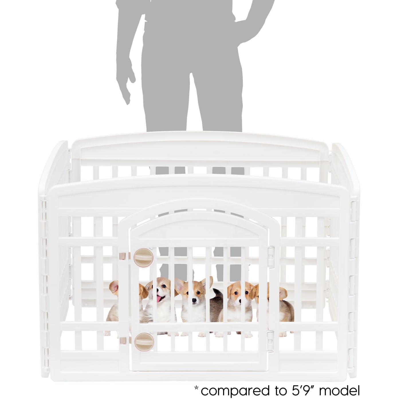 IRIS USA Dog Playpen with Door, 24” 4 Panel Pet Exercise Pen – Indoor Outdoor Puppy Play Pen, Portable Plastic Pet Fence for Small Medium Dogs, Foldable 35” x 35” x 24”, White