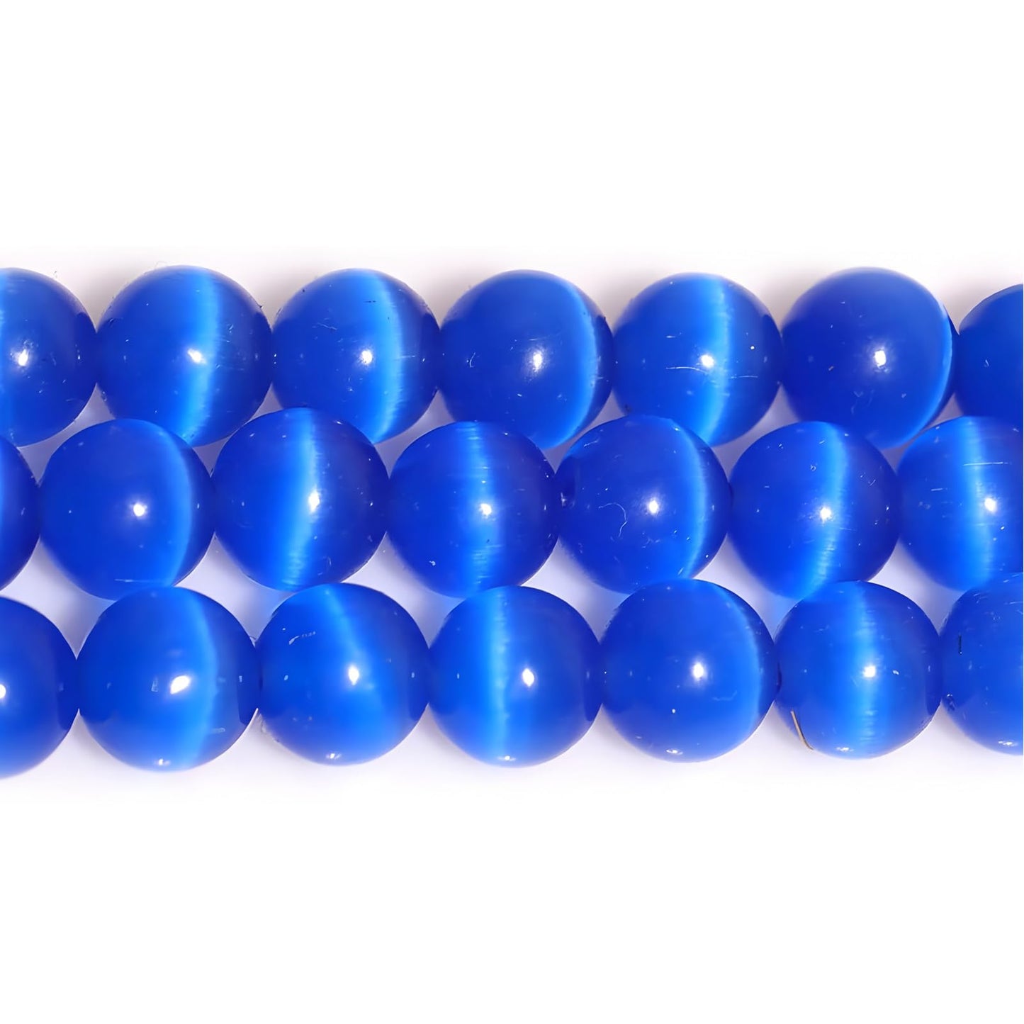 HAAMIIQII 8mm Sapphire Blue Cat Eye Glass Round Crystal Stone Loose Gemstone Beads for Jewelry Making Bracelets Necklaces Earrings Crafts (45-50pcs)