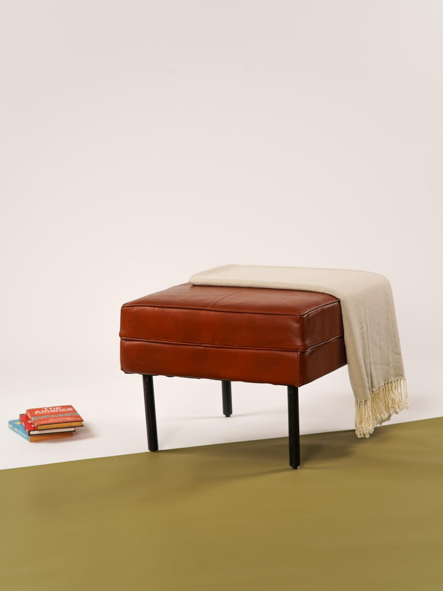 BBHHOMES Handmade Eco-Friendly Geometric Buffalo Leather Ottomon Stool Brown Color Square 24" x 24" x 18" Ottomon Stool (Knock Down) for Living Room, Bedroom Seating