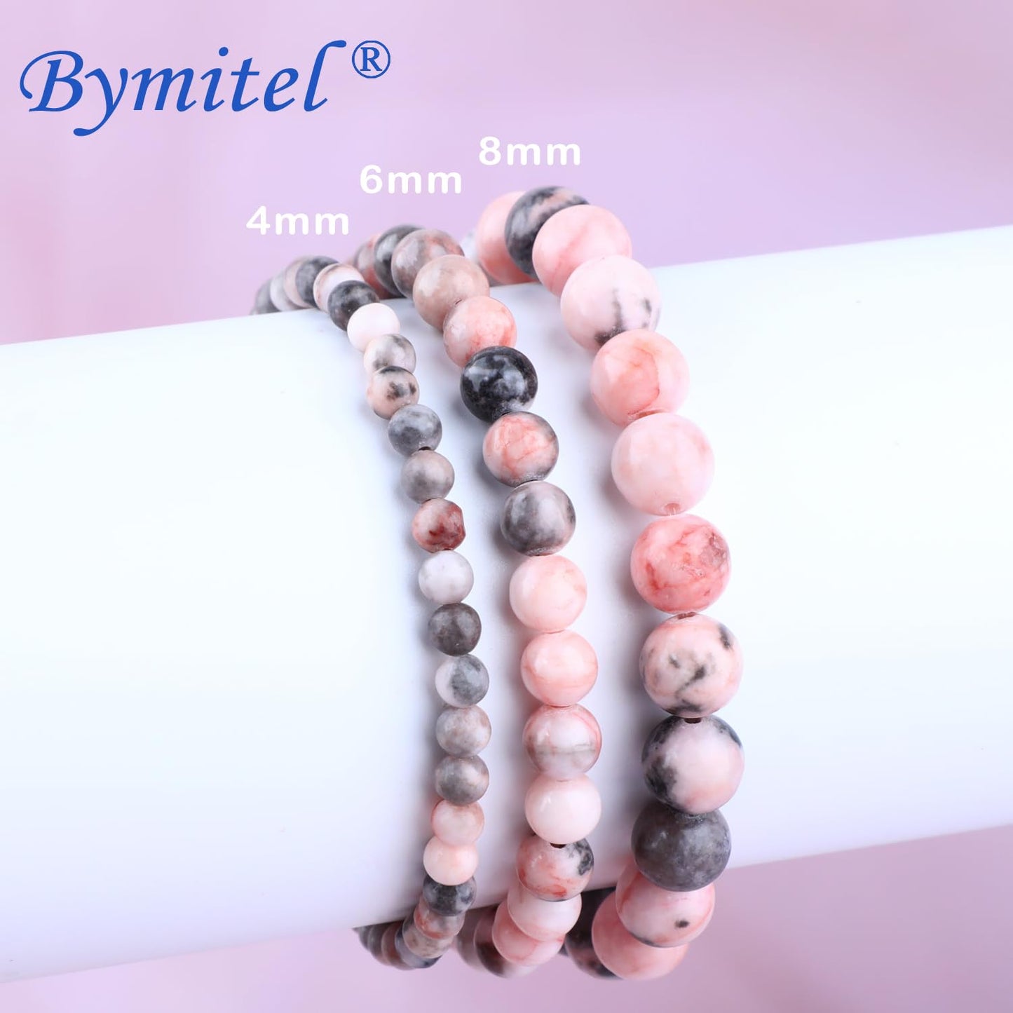 Bymitel 4mm Pink Zebra - Handmade Reiki Gemstone Stretch Bracelet, Natural Beauty & Spiritual Essence, Crystal Healing for Unisex Adults