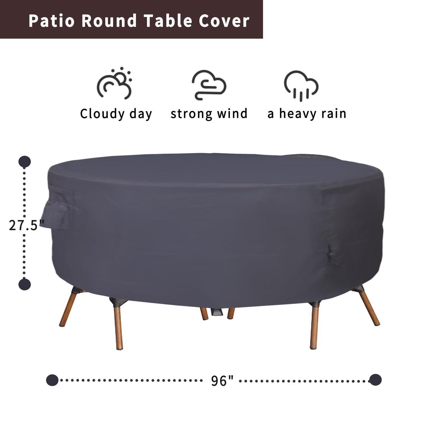 JSSunday Round Patio Furniture Cover, Heavy Duty and Waterproof for Outdoor Furniture covers, Round outdoor table cover, Patio table cover 96"DIA x 27.5"H Black