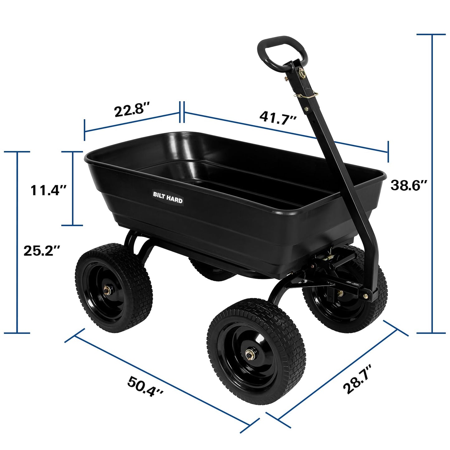 BILT HARD Poly Garden Dump Cart 1200 lbs with No Flat Tires, Quick Release, 2-in-1 Convertible Handle, 7 Cu Ft Dump Wagon Heavy Duty for Yard, Outdoor