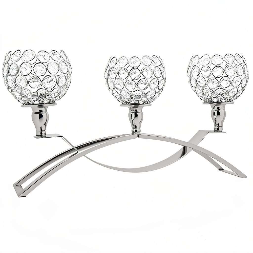 Vidisan Crystal Candle Holders 3 Arms Silver Candelabras,Candle Holder, Crystal Table Centerpieces for Wedding,Buffet Cabinet Candelabra Ornaments,Gift