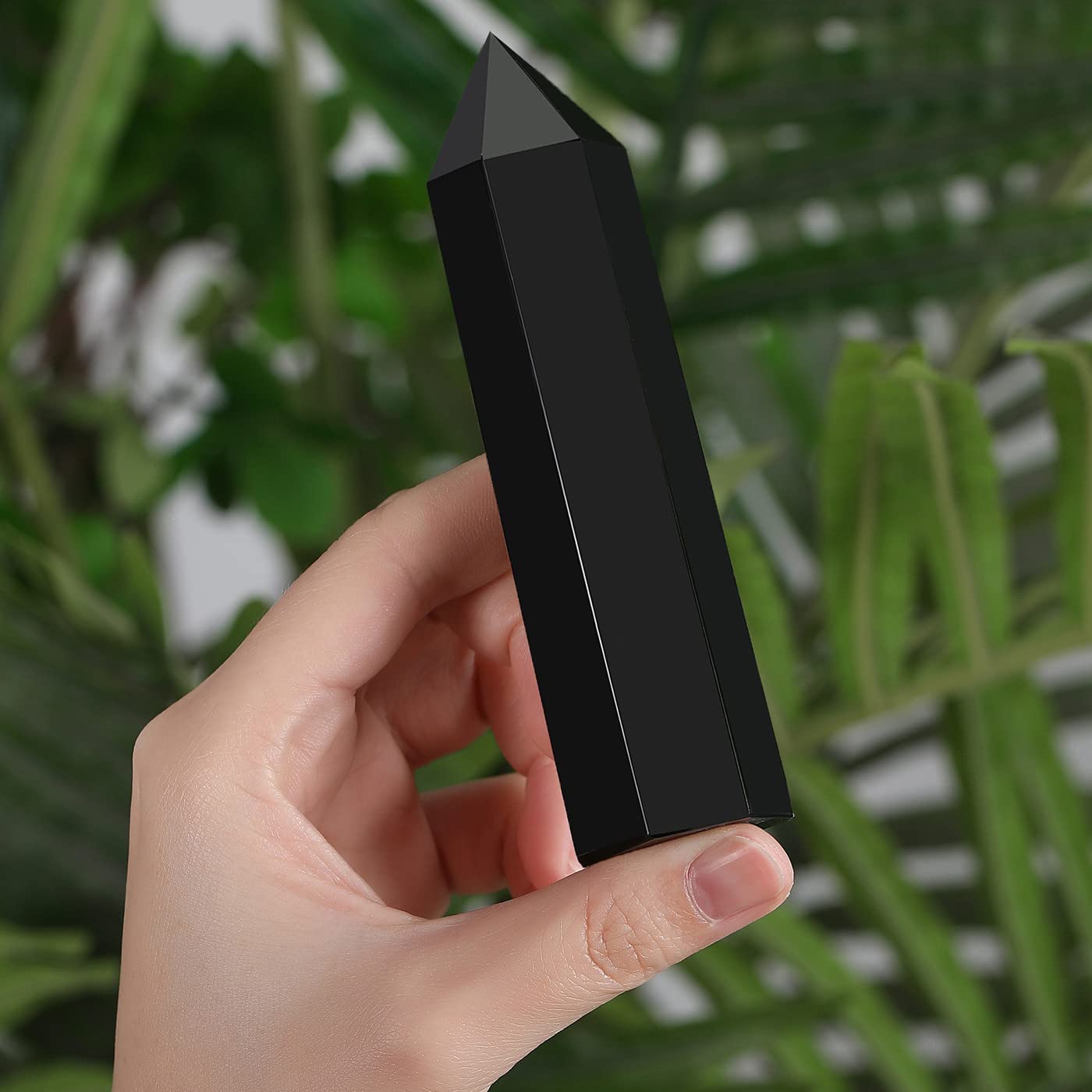 ZHIYUXI 3.7-4" Obsidian Crystals Wand Black Healing Crystals Tower Hexagonal Pointed 1 Pc Stone Large Crystals Reiki Energy Balancing Meditation Therapy Gemstones Decoration Gifts