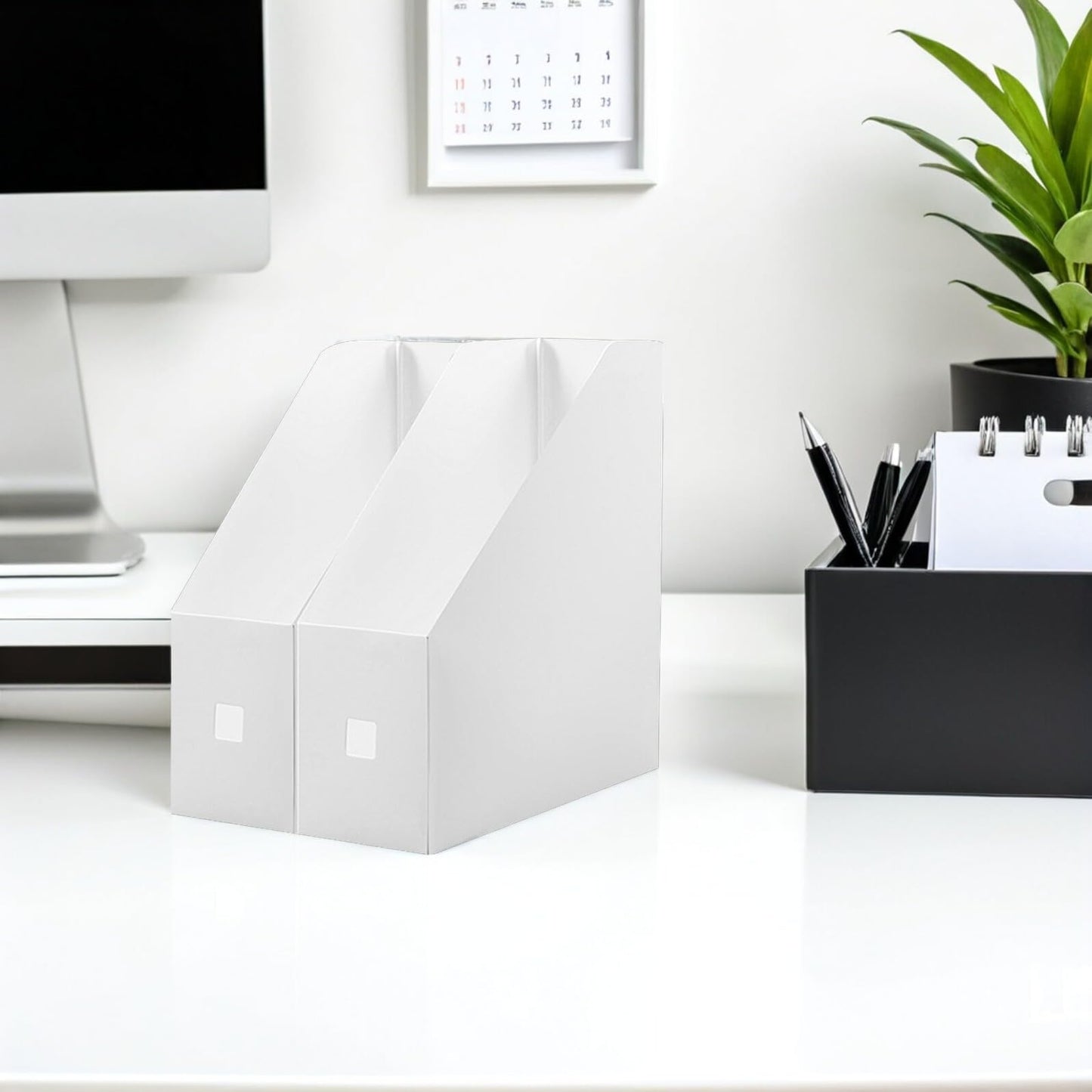 NOLITOY 2pcs Magazine File Holder, Book Bins, Modern White Rack, Plastic Folder Organizer for Desk, File Storage Rack Stand up for Office Catalog Reference
