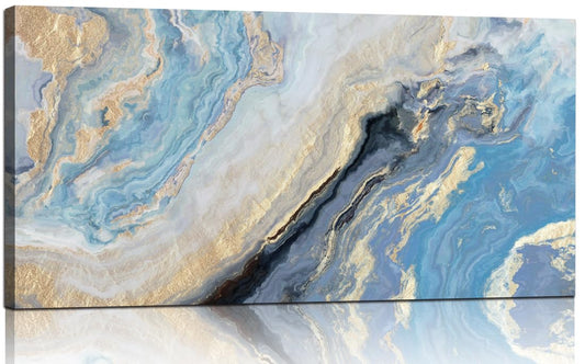 Abstract Canvas Wall Art Decor for Living Room Blue Gold Marbling Pictures Painting for Bedroom Modern Abstract Canvas Art Ptints for Bathroom Office Home Decorations
