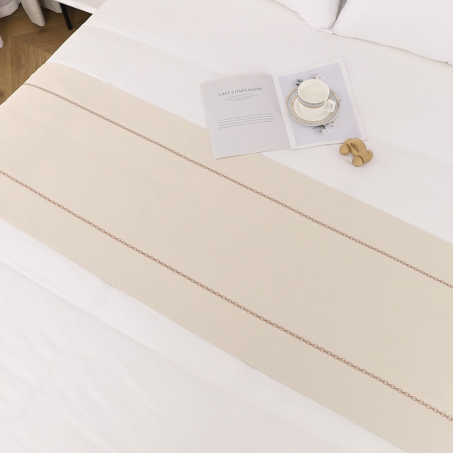 JADE POKE Bed Runner - 210 x 50 cm, Queen & Full Size, Beige Bed Throws Decorations for Bedroom, Hotel, Wedding Room