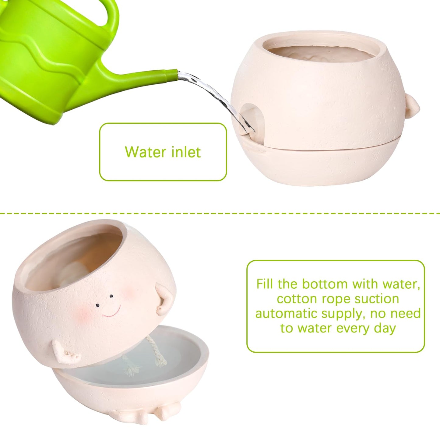 Pricetail Smiley Face Self Watering Planter Pots for Indoor Outdoor Plant with Drainage Hole, Cheerful Kids Face Planters Pots Lovely Gift for Mother's Day, Christmas