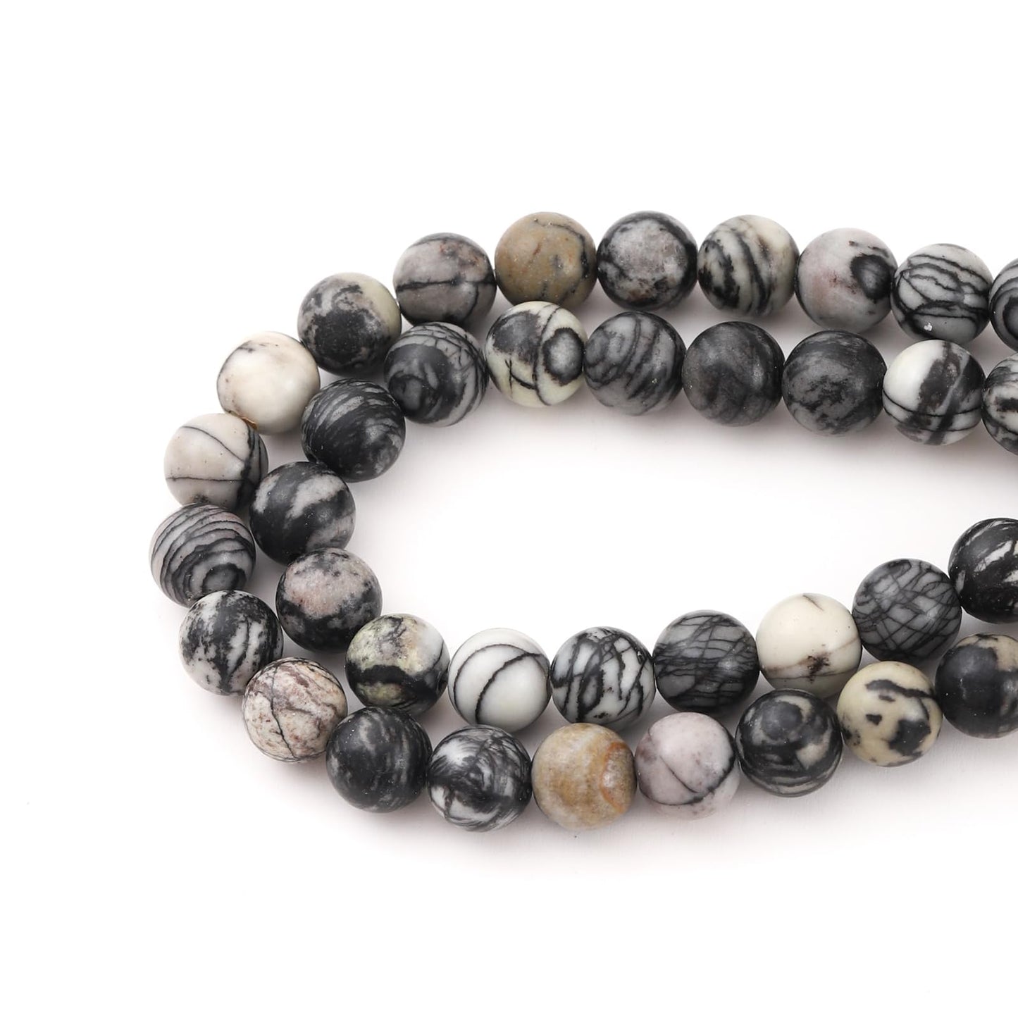 8mm 45pcs DIY Natural Black Network Zebra Stone Beads Round Healing Crystal Gemstone Loose Beads for Jewelry Making Handmade Bracelet Necklace