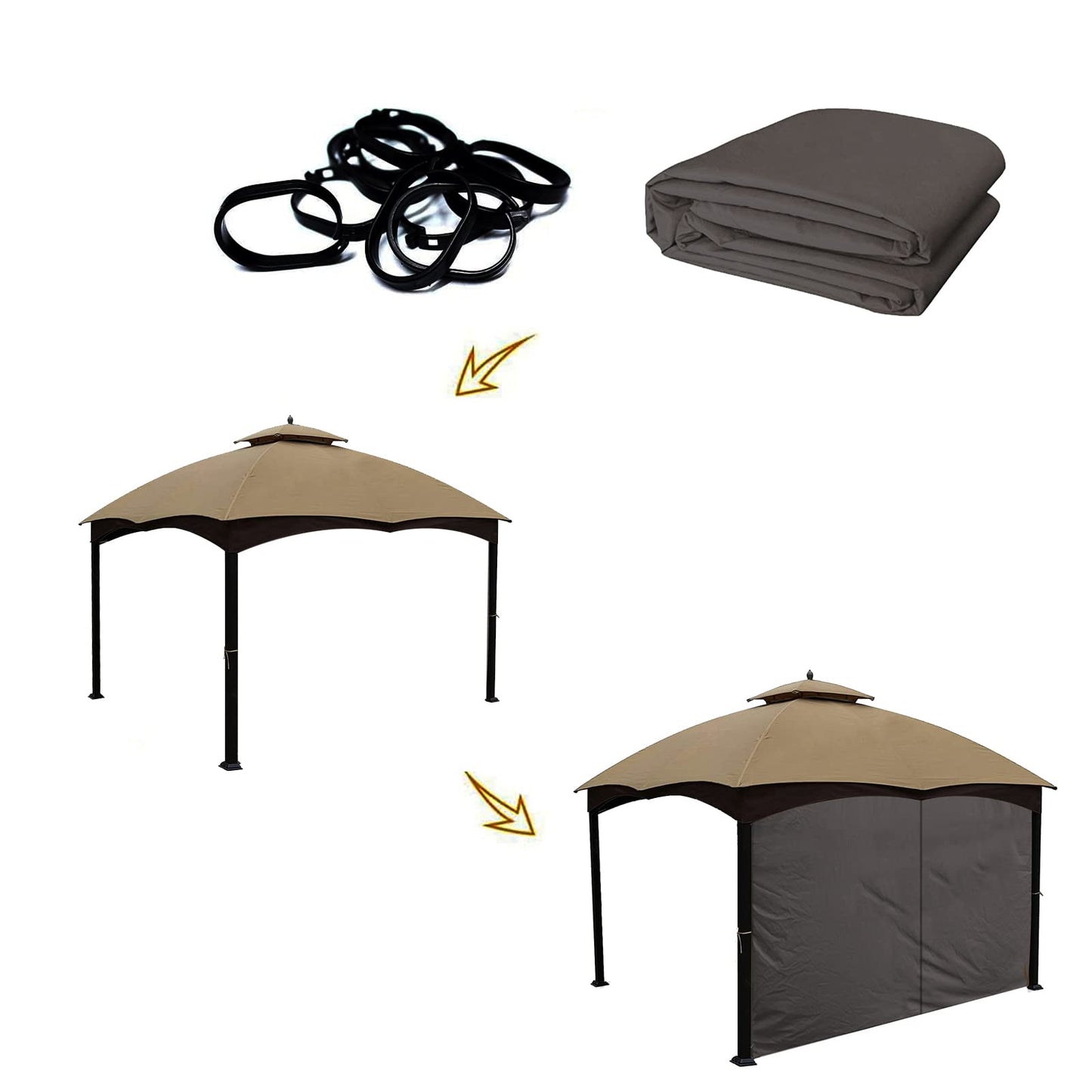 Gazebo Universal Replacement Privacy Curtain – Hugline 10' x 12' Gazebo Side Wall Outdoor Privacy Panel with Zipper (Brown)