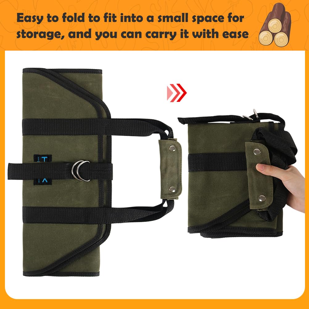 HRX Package Waxed Canvas Firewood Bag Carrier, Water Resistant Log Tote Wood Carrying Bag With Handles for Camping Trip Christmas Gift