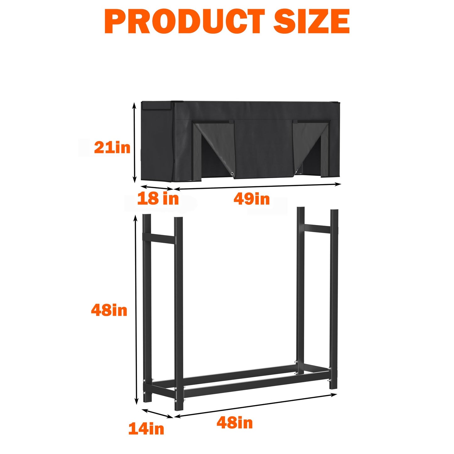 Ultrawall 4ft Heavy Duty Firewood Rack with Waterproof Cover, Freestanding Wood Log Holders for Firewood, Indoor/Outdoor Wood Storage Rack