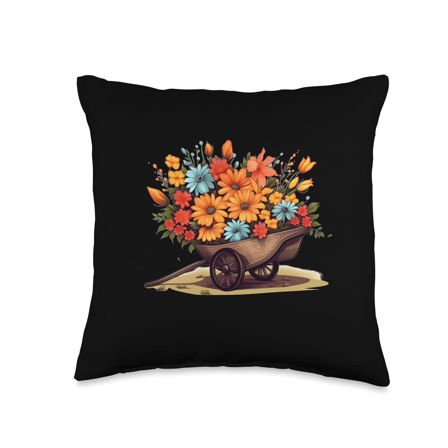 Funny Wheelbarrow Flowers Spring Blooming Season Party with This Cool Wheelbarrow Throw Pillow, 16x16, Multicolor