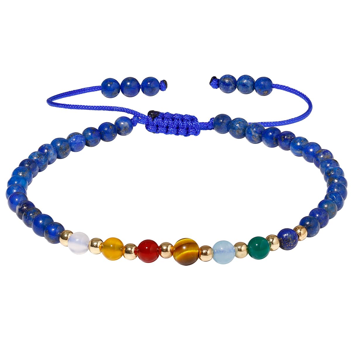 Jewever 7 Chakra Bracelets for Women Real Stone Lucky Rope Crystal Bead Bracelet Crystals and Healing Stones Jewelry Birthday Gifts (lapis lazuli)