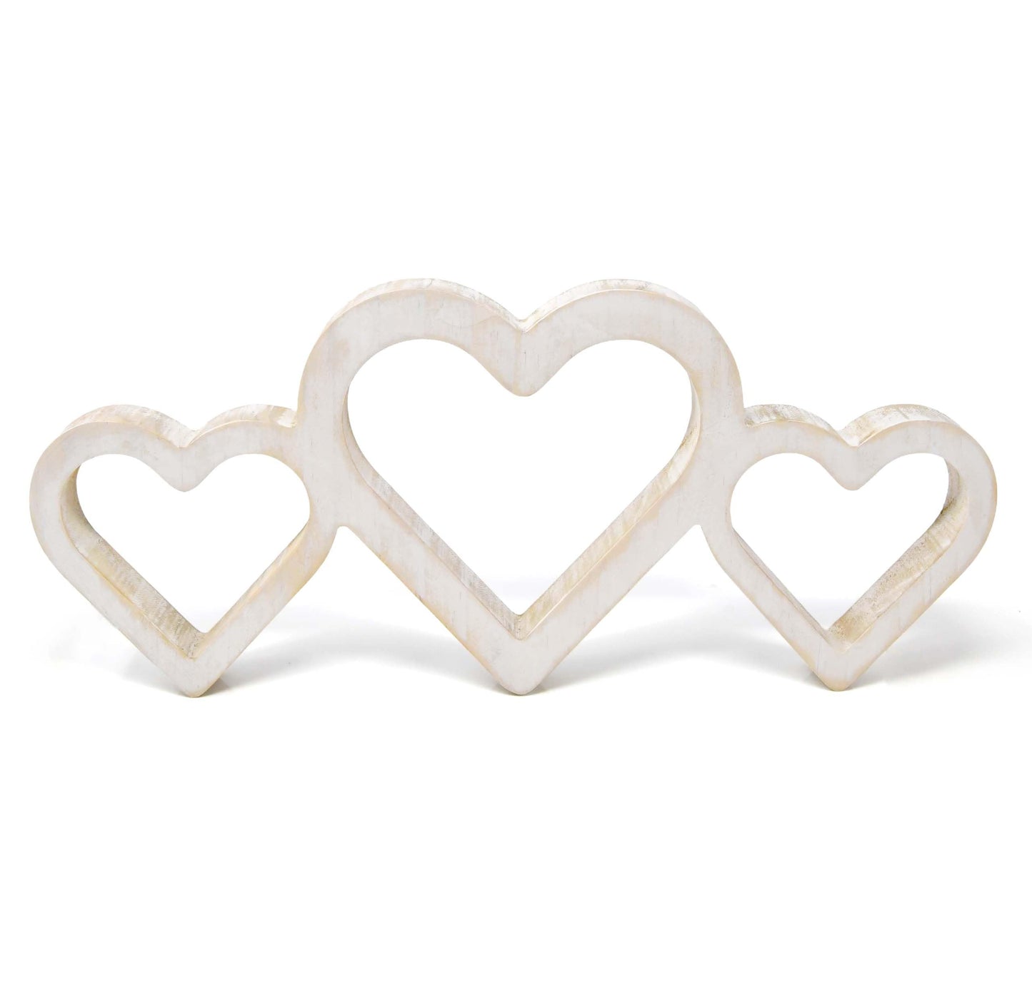 Gift Boutique Valentine's Day White Rustic Triple Heart Shaped Sign Decor Love Hearts Wooden Cutout Wall Table Tiered Tray Centerpiece Home Decoration