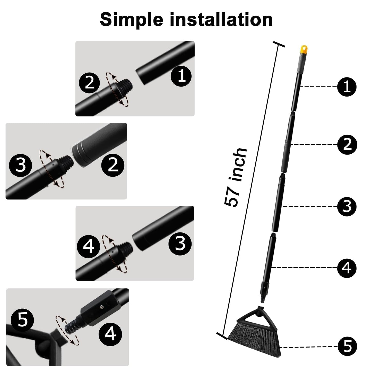 SZJYHQY 4PCS Heavy Duty Broom, Broom for Sweeeping Indoor and Outdoor, Angle Broom with Long Pole, Outdoor Broom for Courtyard/Garages/Slidewalk, Indoor Broom for Kitchen Lobby Canteen Black