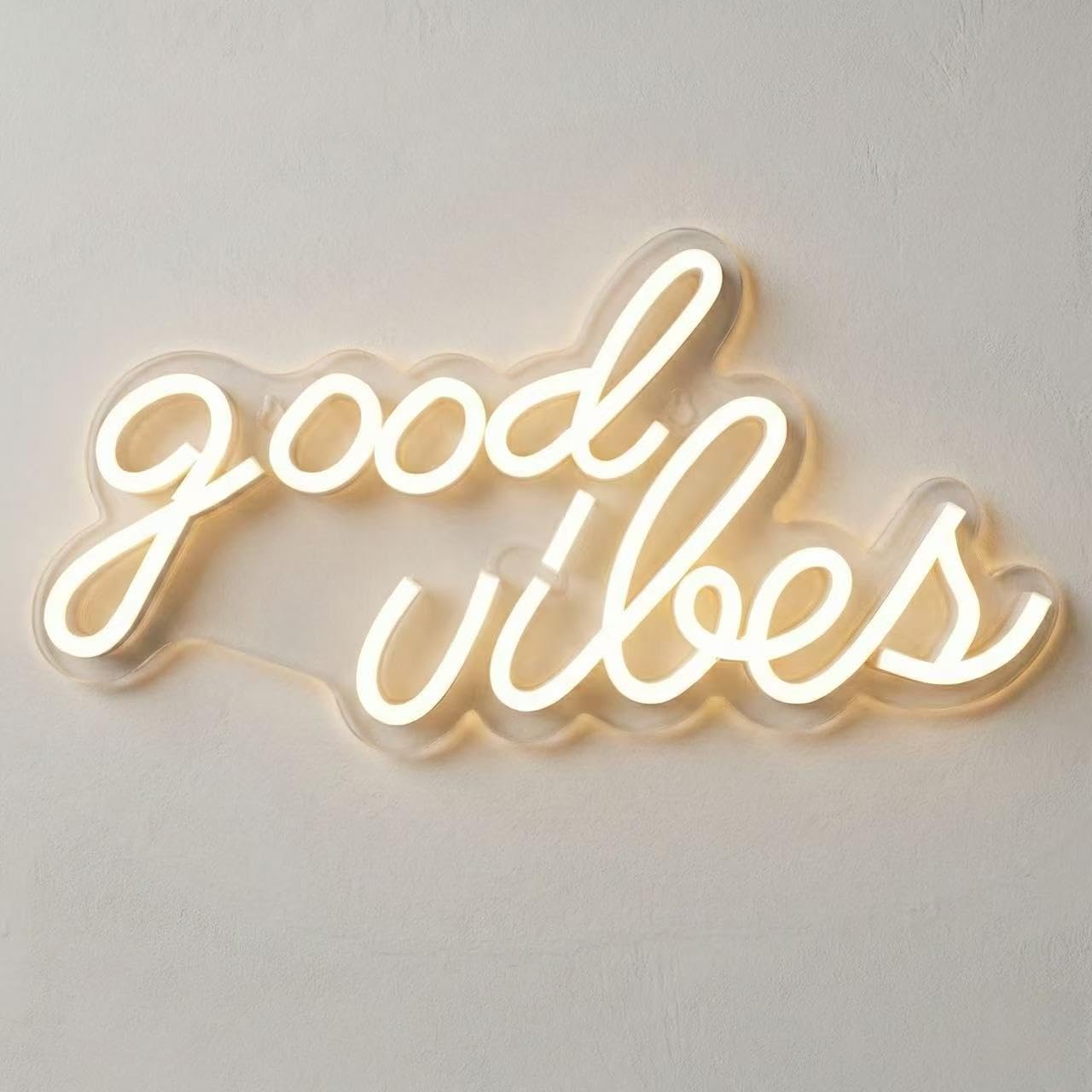 DECANIT Good Vibes Neon Sign Warm White, Boho LED Light for Wall Decor, Living Room, Wedding, Engagement Party, USB Powered 3D Art Holiday Gift, 16.1x8.3 Inch