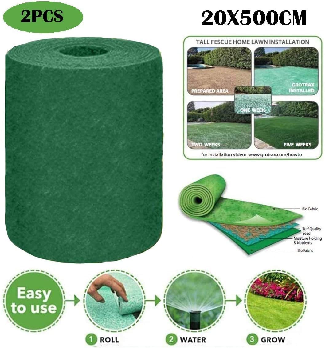 Grass Seed Mat Roll, Biodegradable Lawn Seed Mat,Backyard Plant Growing Grass Seed Germination Blanket, one-Piece Solution-just Water and Grow-not Fake or Artificial Tur, green