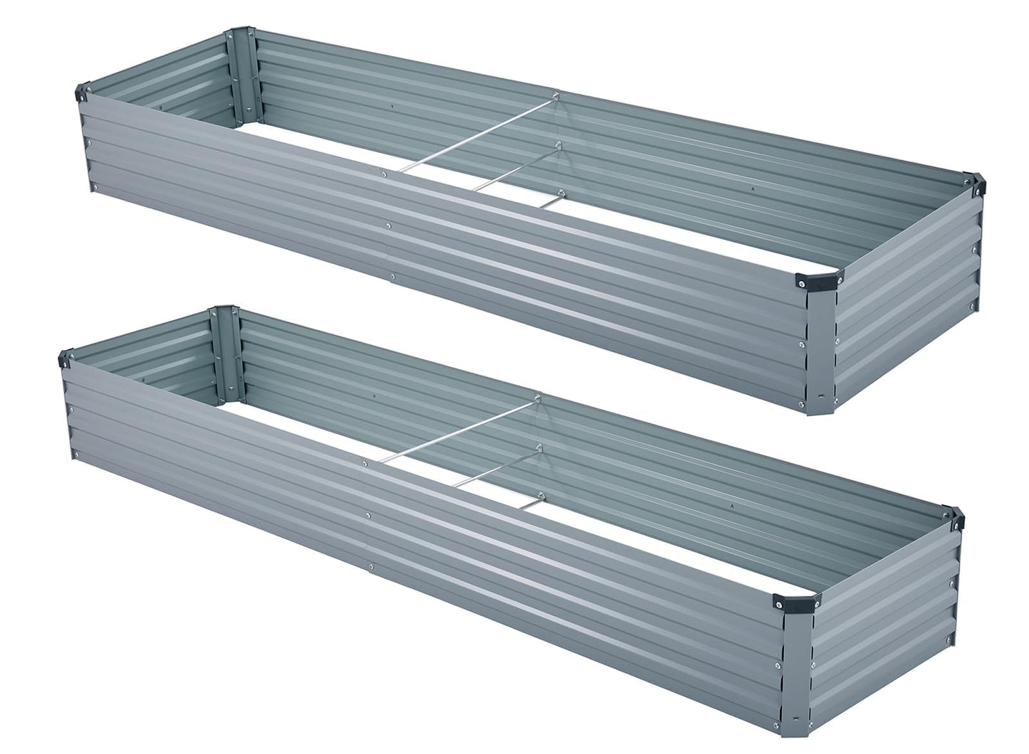 Meberam 2 Pack 8x2x1FT Galvanized Raised Garden Bed Kit, Outdoor Metal Planter Box for Vegetables, Bottomless Rectangular Gardening Bed with Support Rods, Tool-Free Assembly, Gray