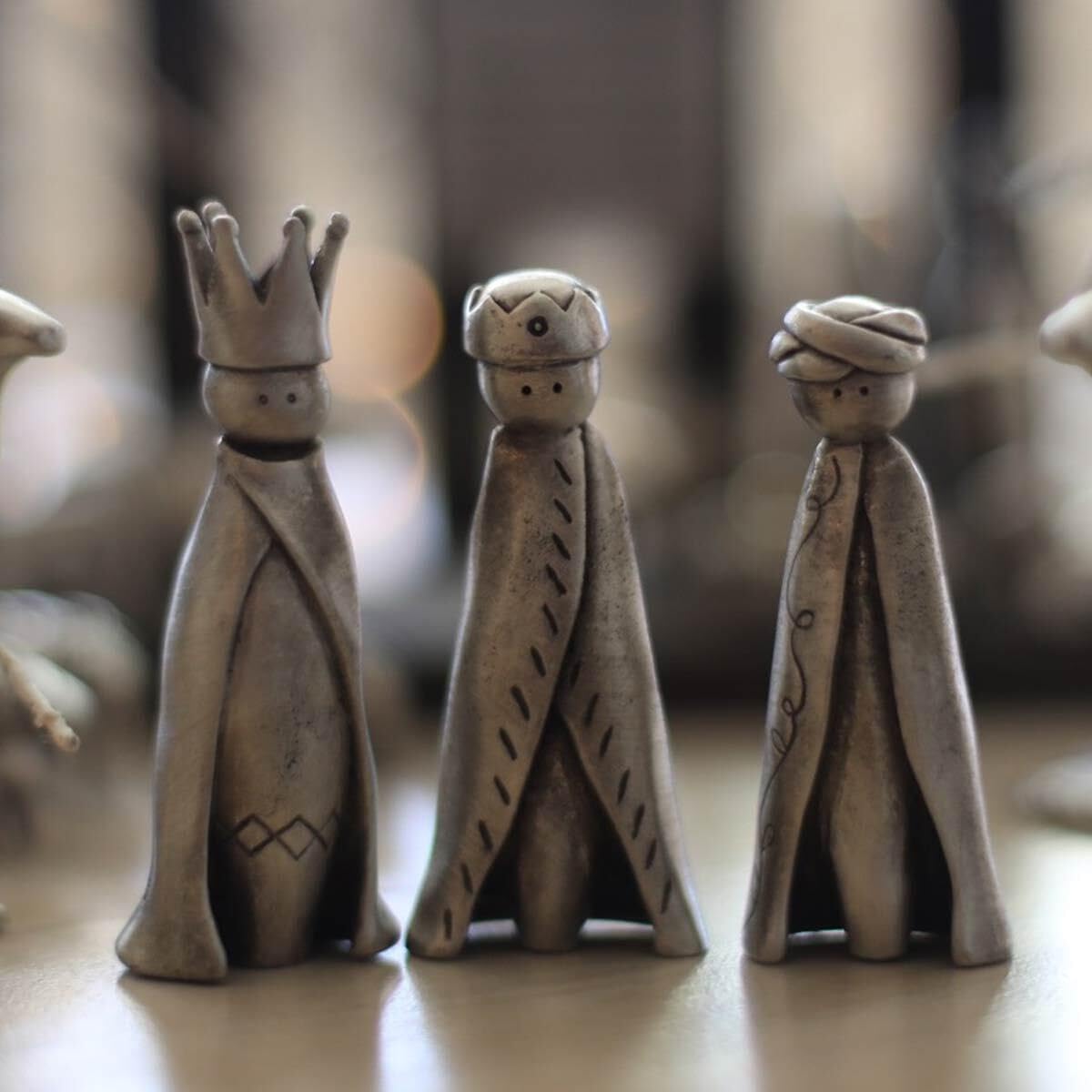 LISA LEONARD DESIGNS Pewter Three Wisemen Nativity Figurine Set Kings Nativity Set Holiday Ornament Figurines Christian Gift