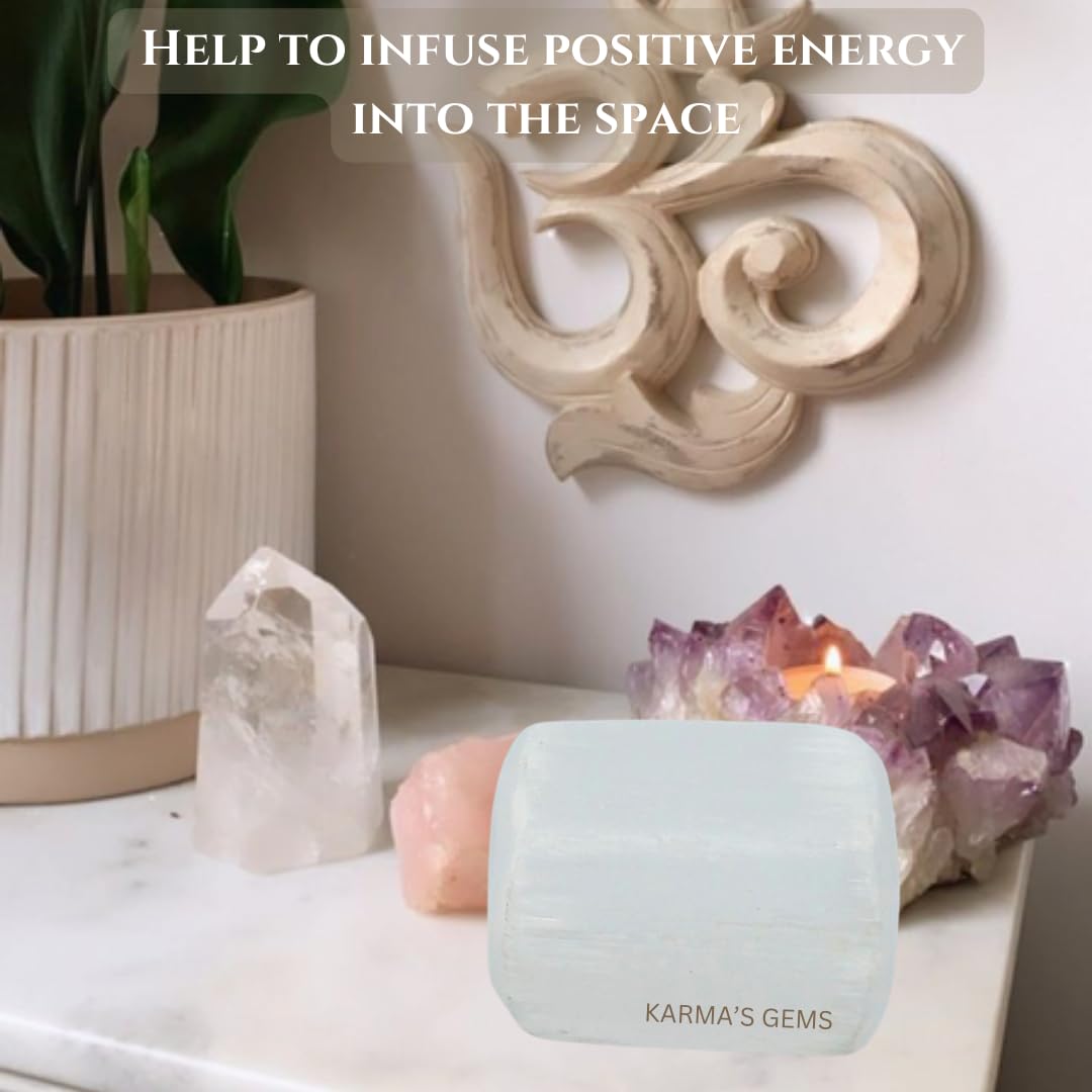Karma Gems Selenite Tumbled Stones Natural Crystal Kit for Reiki Healing Crystal Polished, Tumble Stones, Chakra Balancing, Reiki Gift, Home Decor (15-25 MM)