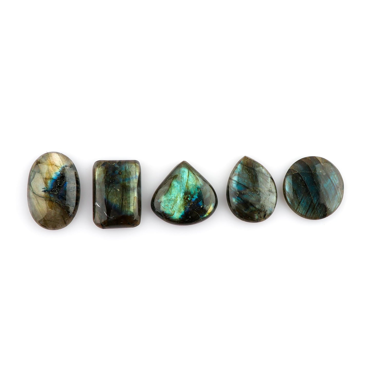 CRYSTALIS Wholesale 5pcs Natural Labradorite Loose Gemstone Bulk Cabochons Jewelry Making Supply, Chakra Healing Polished Stones, Wire Wrapping, DIY, Gem Collection