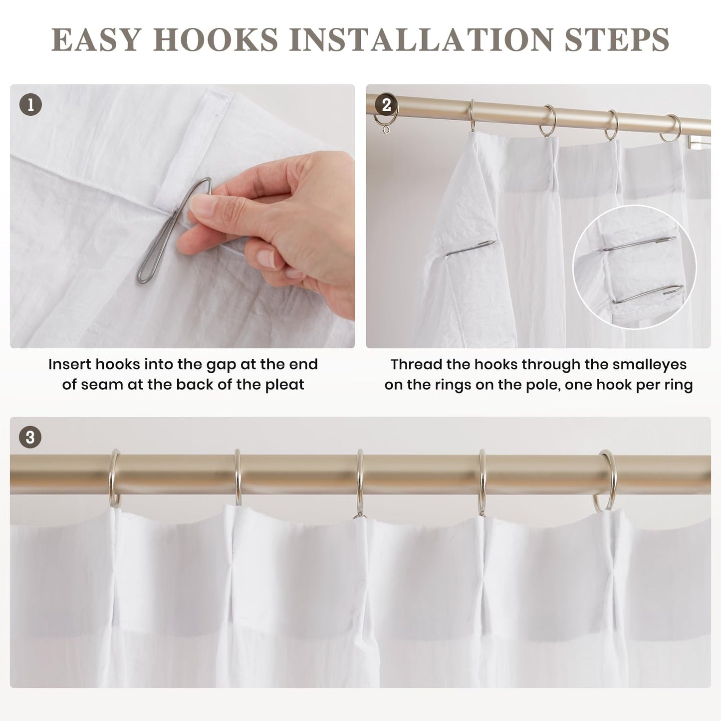 Melodieux Cotton Sheer Curtains 63 Inch Length 2 Panels, Light Filtering Pinch Pleated Cafe Curtains Panels, Back Tab Bedroom and Nursery Kitchen Drapes with Hooks, 40x63 Inch, White