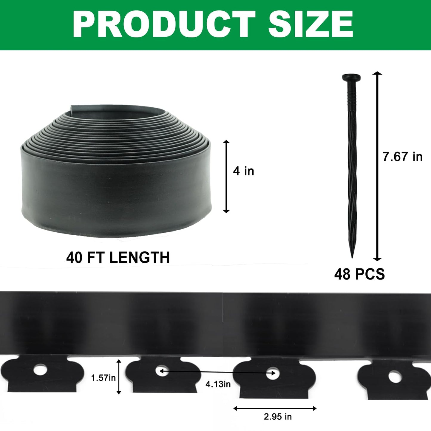 Hugeleaf Landscape Edging Kit 40 Feet with 48pcs Spikes, 4 Inches Garden Edging Flexible Landscape Lawn Border for Flower Beds Yard Pathway
