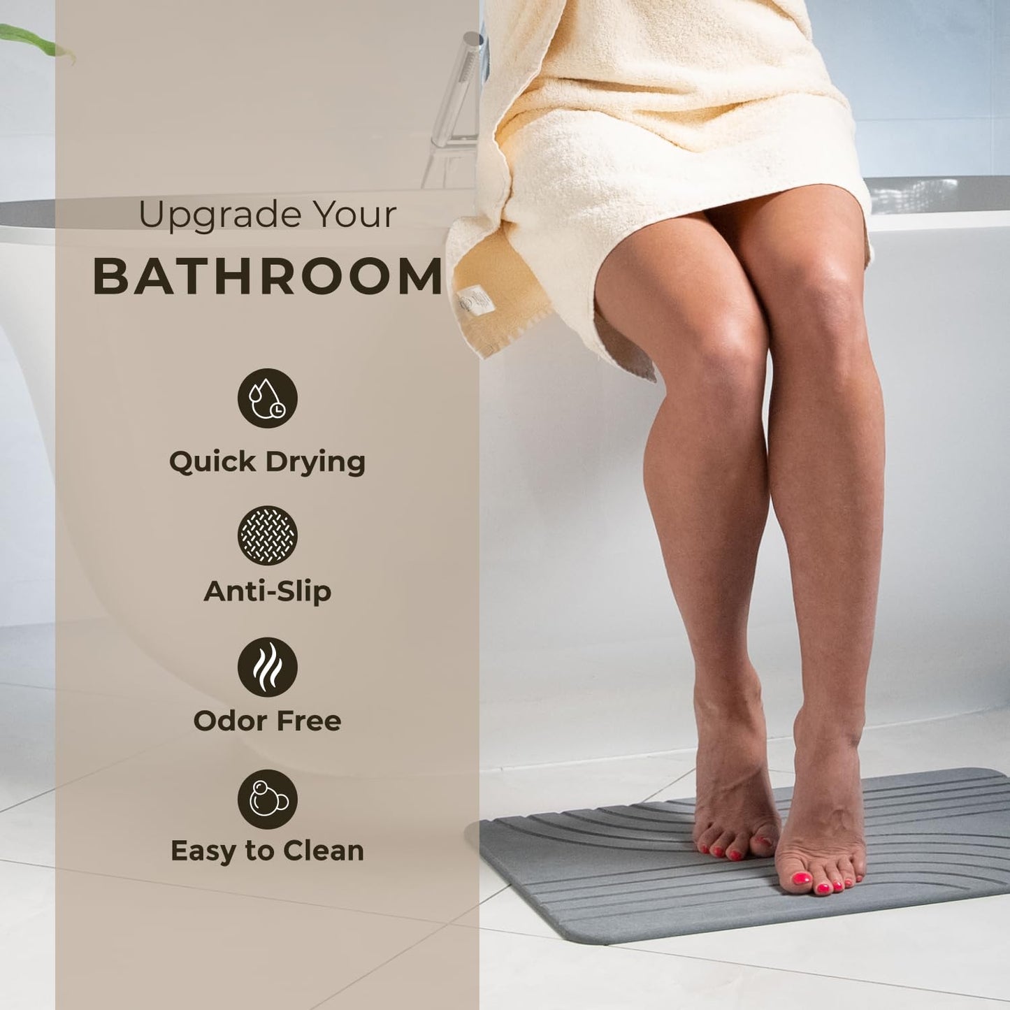 TOSORO - Stone Bath Mat Diatomaceous Earth Shower Mat Non-Slip Super Absorbent Diatomite Stone Bath Mats for Bathroom Floor Quick Drying Natural Easy to Clean (23.5 x 15) - Graphite