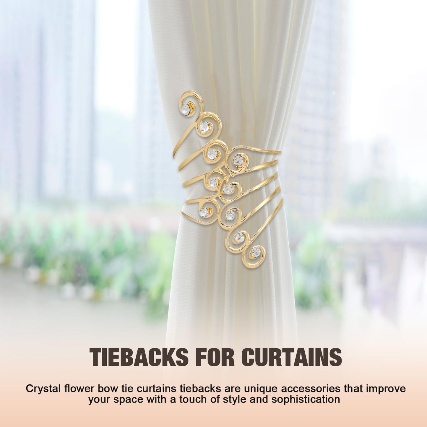 Pcmursal 2 Pack Curtain Tie Backs, Decorative Curtain Tiebacks for Home Office Decortaion (Gold)