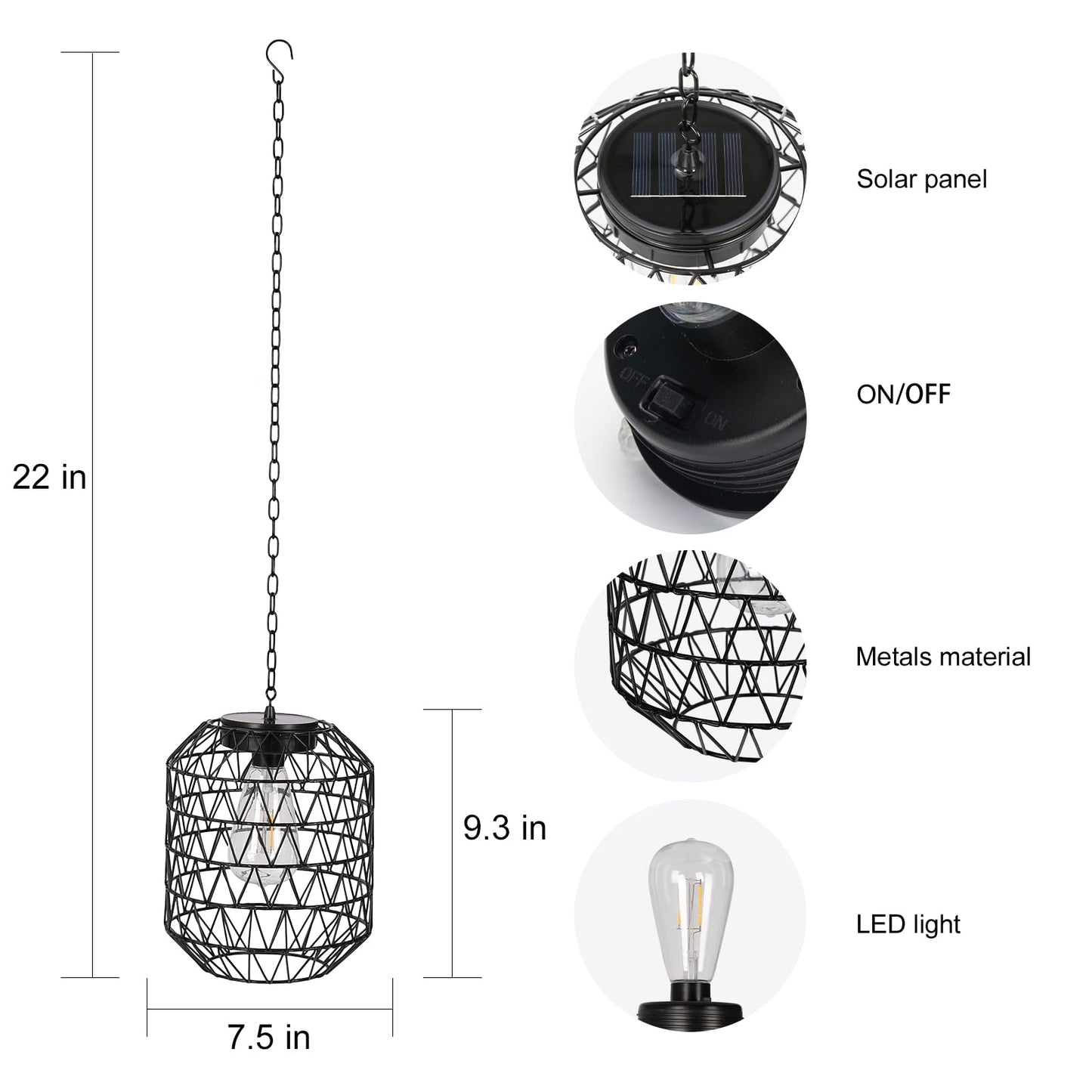 Livinlarge Solar Pendant Light,Outdoor Solar Powered Chandelier Hanging Lantern IP44 Waterproof,Gazebo Lights for Yard Patio Balcony Tree Porch Porch Garden Decor
