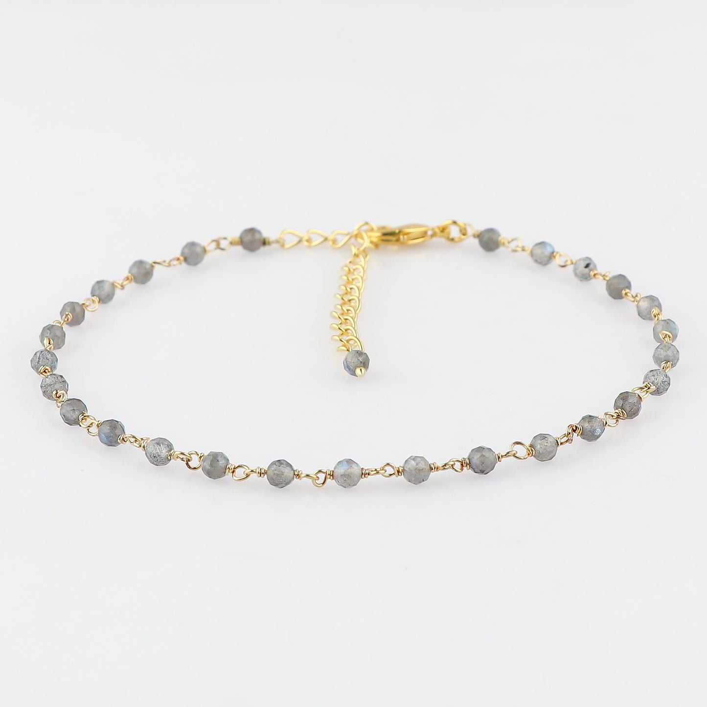 JOR Natural Labradorite Beaded Rosary Anklet, Handmade Craft, Anklet Beads Bracelet, Chakra Healing Anklet, Gemstone Women Jewelry, Hypoallergenic Gold Plated Anklet 9 inch + 2 inch (1pcs)