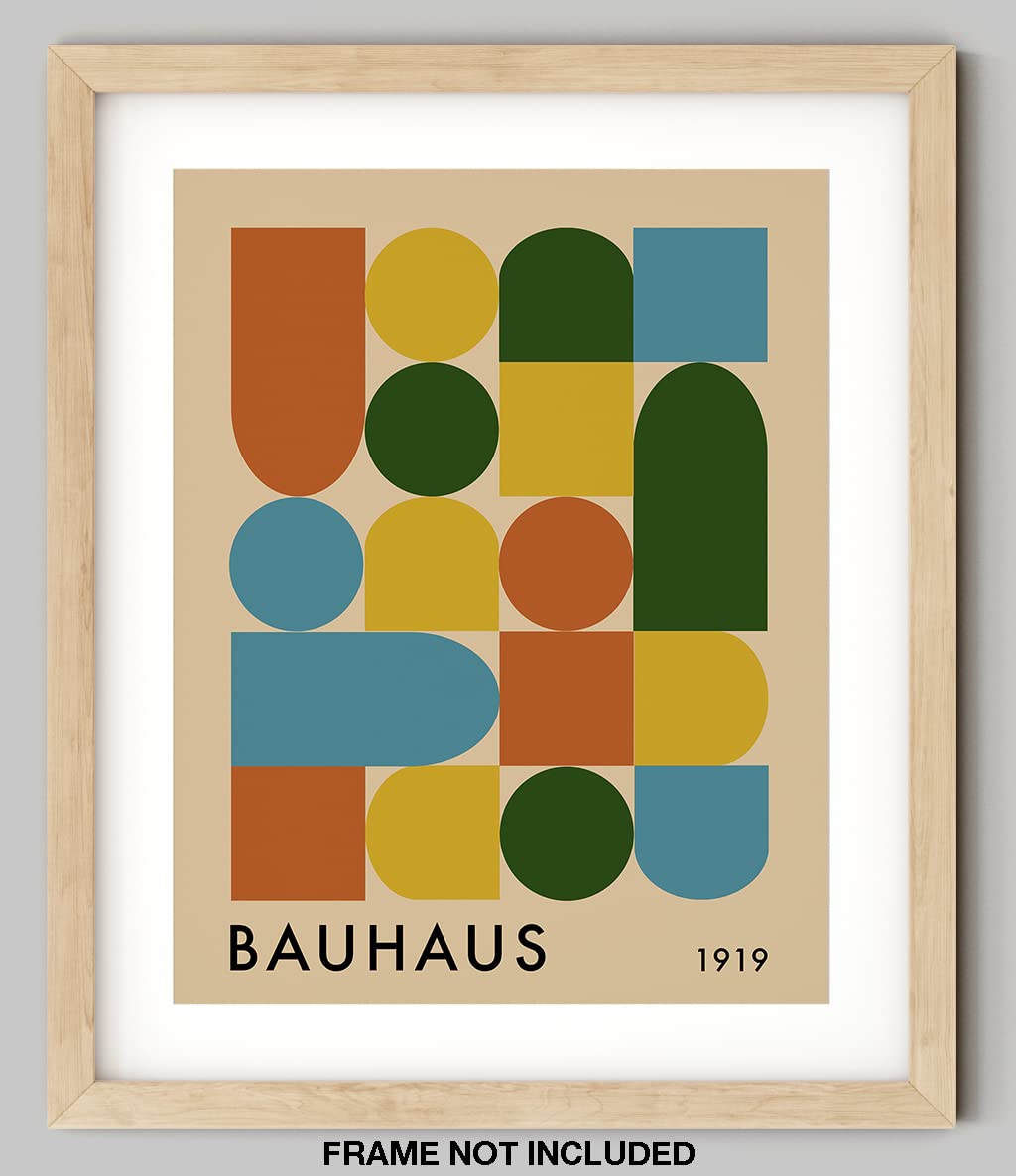 Geometric Wall Art - UNFRAMED Print - Bauhaus-Style Mid Century Modern Wall Decor - Exhibition Poster Replication (11x14", Primary Colors)